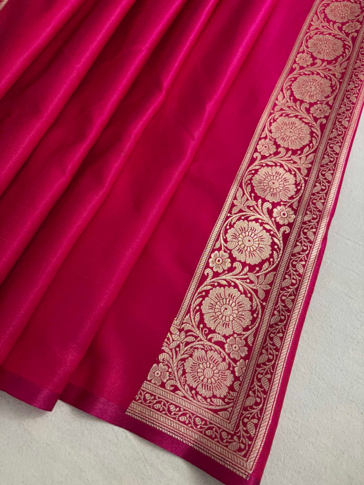 Rani Pink Satin Silk Saree Banarasi Motif