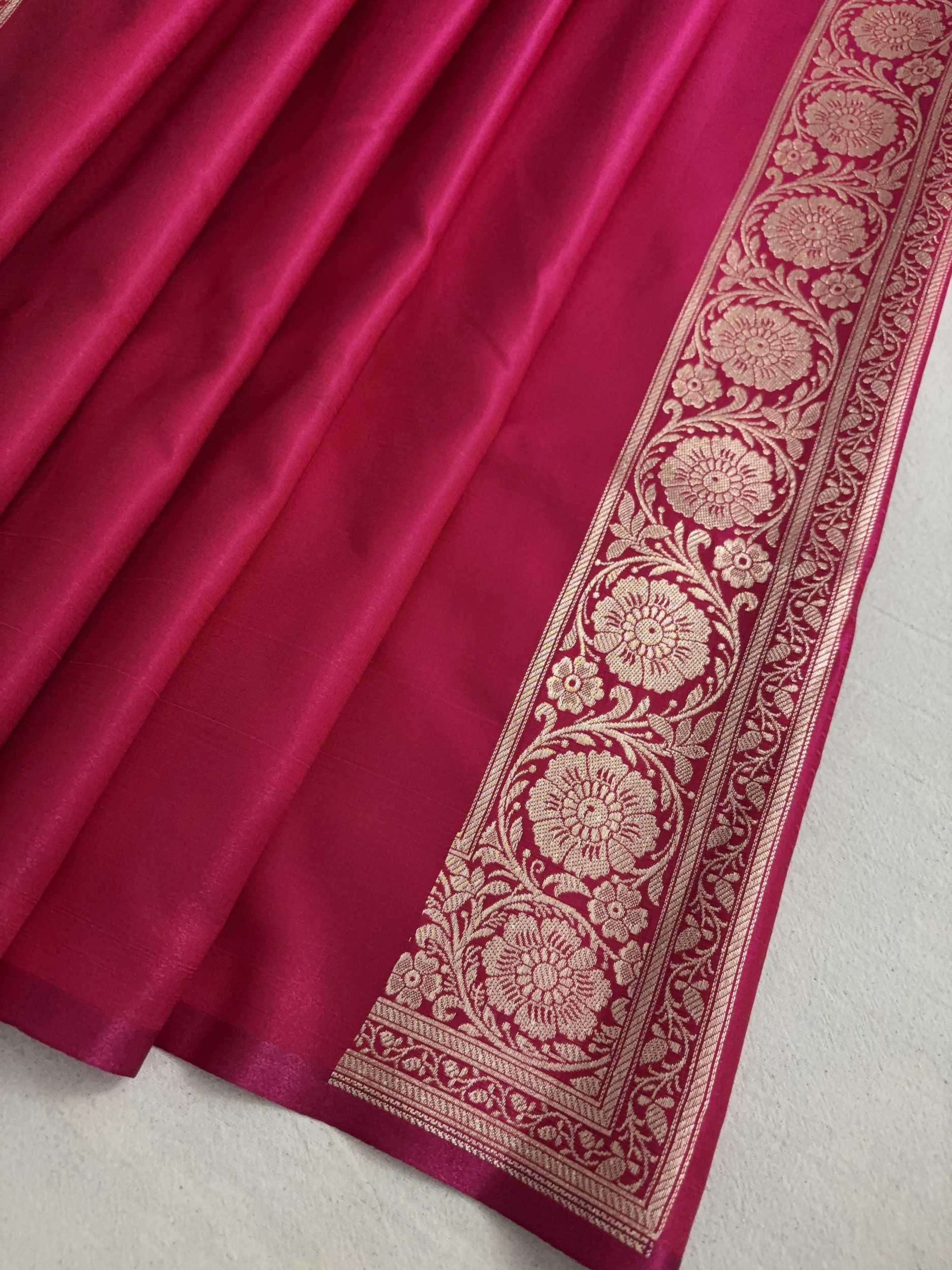 Rani Pink Satin Silk Saree Banarasi Motif