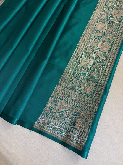 Rama Green Fancy Satin Silk Banarasi Saree – Tircha Jaal