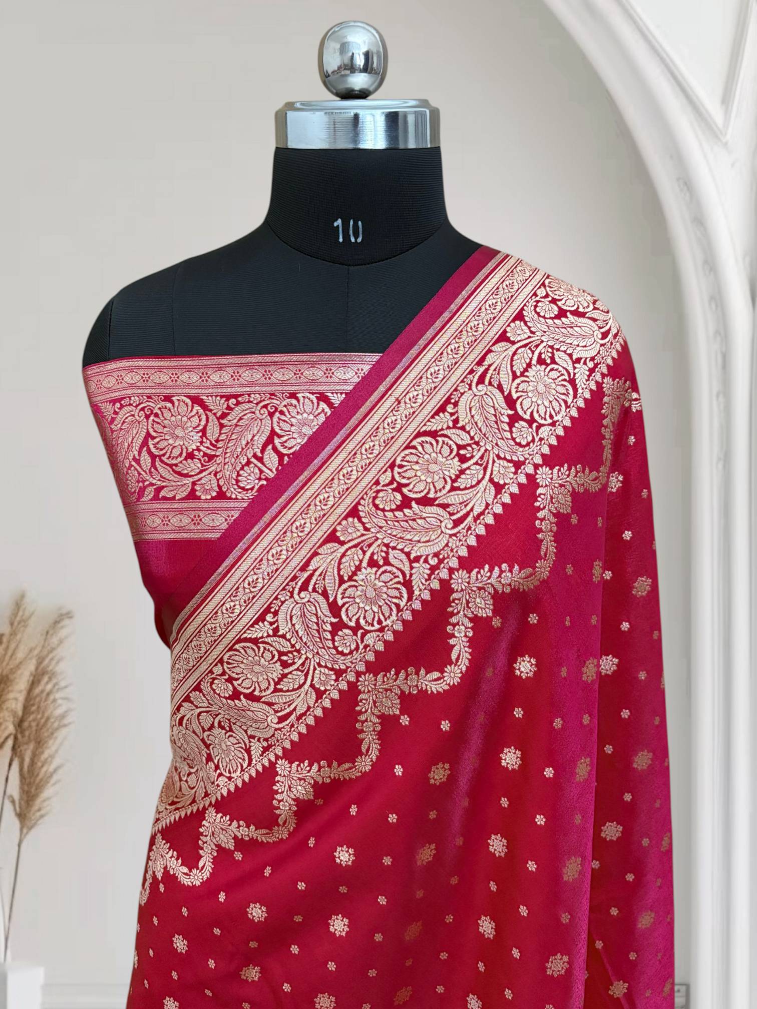Rani Satin Silk Banarasi Saree – Silver Zari Buti Work&nbsp;