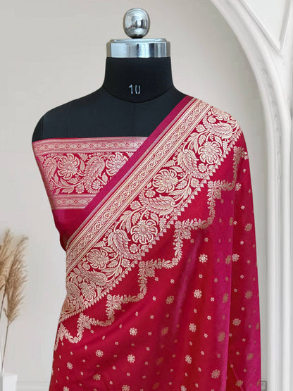 Rani Satin Silk Banarasi Saree – Silver Zari Buti Work