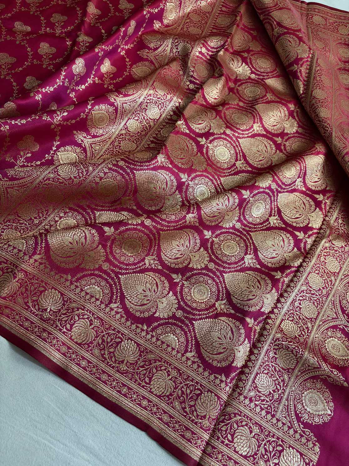 Satin Silk Saree Banarasi Jaal in Rani Pink Shades
