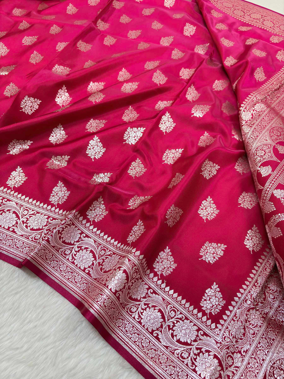 Rani Pink Shaded New Motif Satin Silk Banarasi Saree