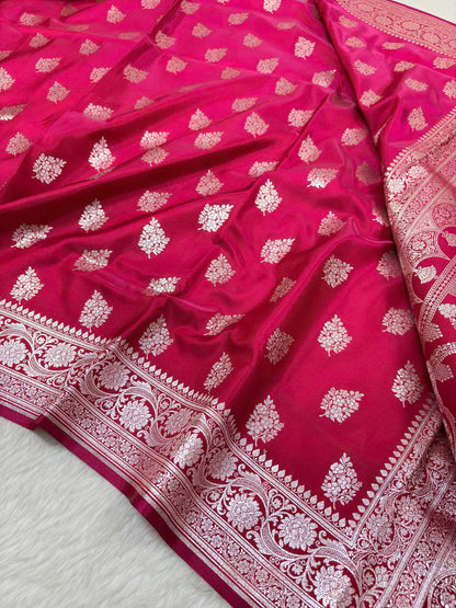Rani Pink Shaded New Motif Satin Silk Banarasi Saree